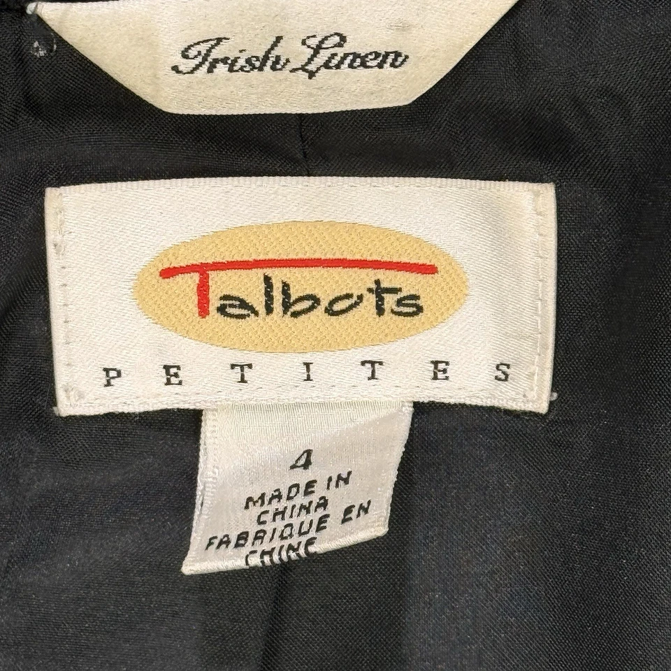 Blazer Talbots Mujer 4 Petites Negro Lino Irlandés 4 Bolsillos con Botones LS Foto 2 de 4