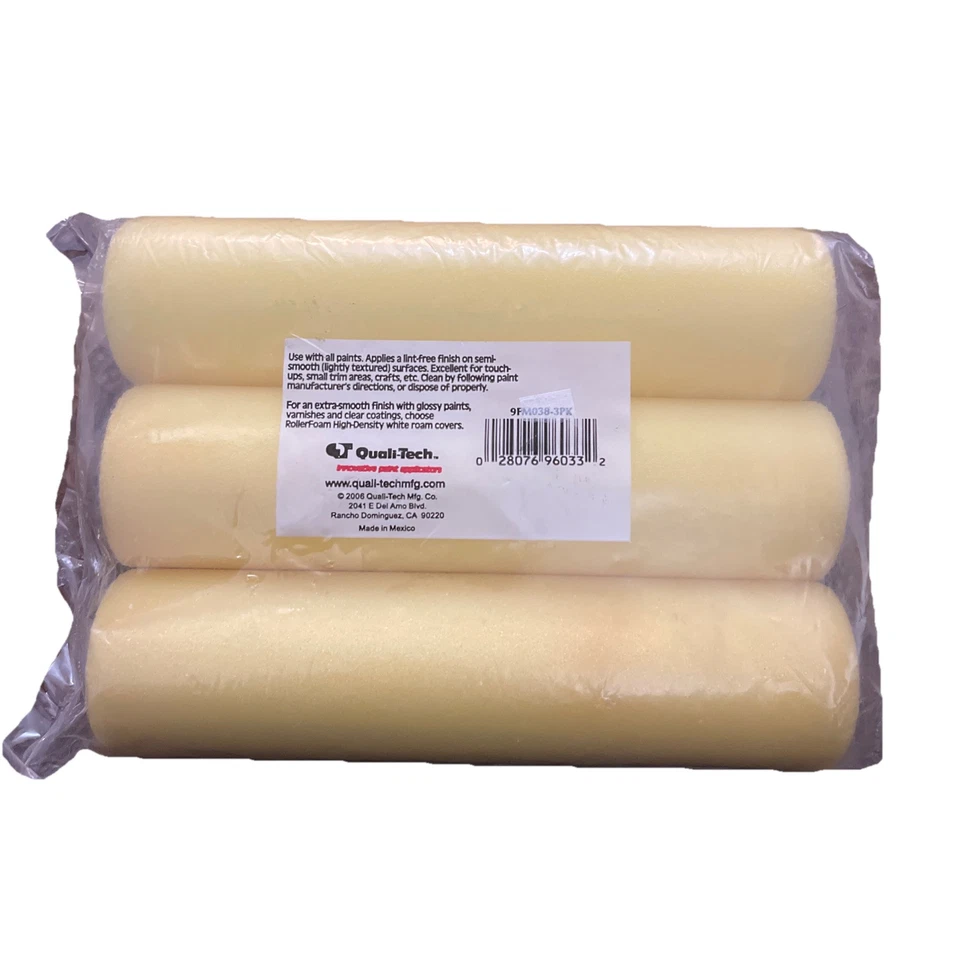 Quali-Tech 9FM038-3PK. "Almohadillas de rodillo de pintura de esponja estándar amarillas. Cubiertas de rodillos de 9""" Foto 2 de 3