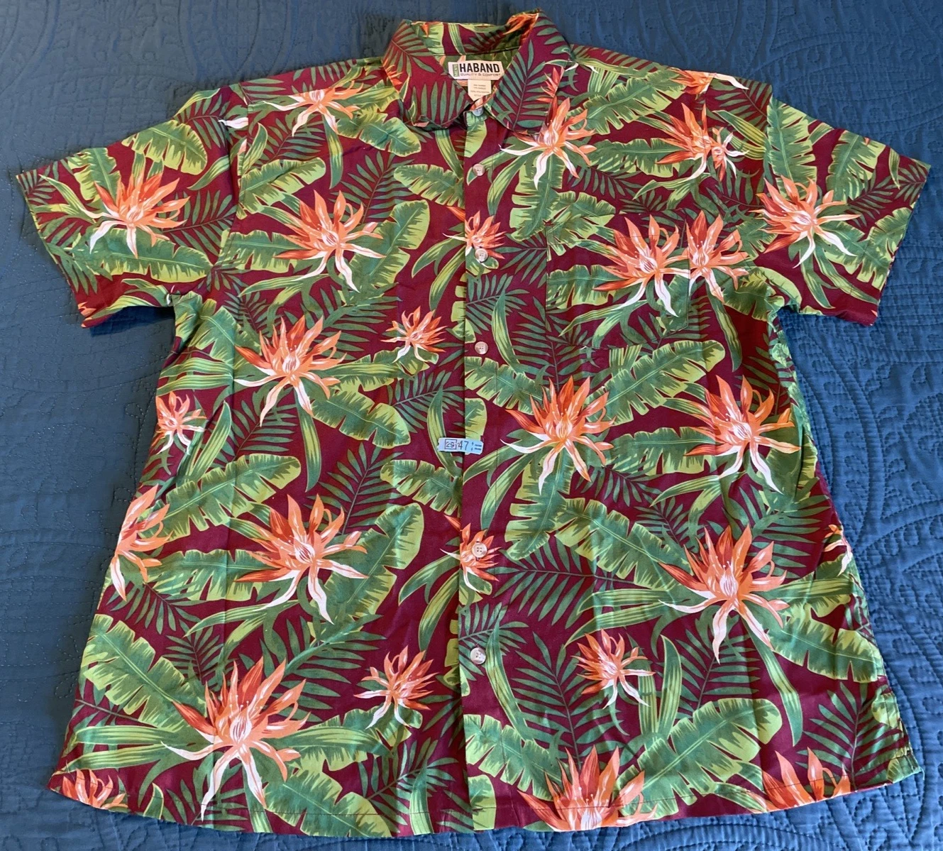 HABAND, Men’s Hawaiian Tropical Design Shirt, Buttons, Short Sleeve, Collar, L,