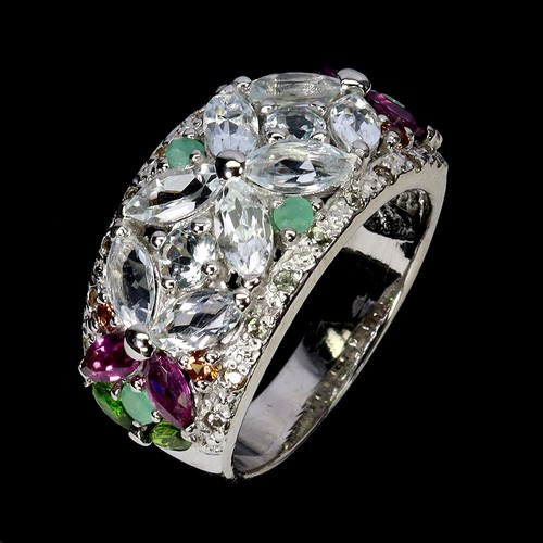 925 Anillo Plata de Ley Marquesita Aguamarina Esmeralda Zafiro Gemas Joyeria 9 - Imagen 2 de 13