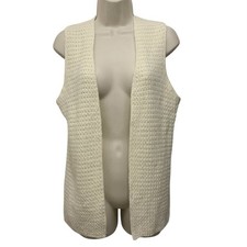 Vintage 70s Cream Crochet Knit Vest Sleeveless Open Front Acrylic Boho Hippie