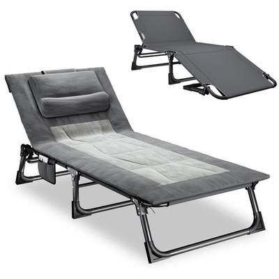 Folding Camping Cot for Adults, Adjustable 4-Position Reclining Chair with Ma...