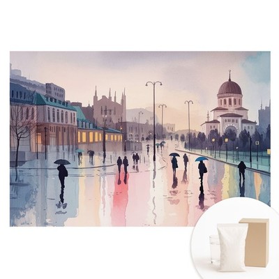 Premium Non-Woven Wallpaper Washable & Durable City Street After The Rain