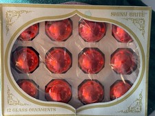12 VTG Shiny Brite Red Glass Christmas Ornaments 1 3/4", Boxed Made In USA