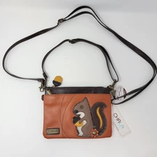 NWT Chala Handbags Convertible Crossbody Purse Clutch Orange Squirrel with Acorn