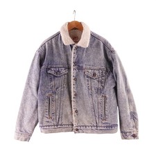 Vintage Levis Mens Large 70609 Sherpa Lined Denim Trucker Jacket Acid Wash USA
