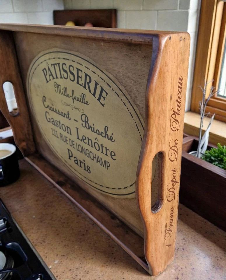 Patisseriè Croissant & Briochè Paris Wooden Decorative Tea Tray 52cm  - Image 2 of 2