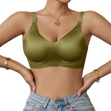 Seamless Deep V Push Up Bra Wireless Full Coverage Wide Straps Removable Cups