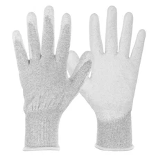 12 Pair ESD Anti Static Gloves PU Coated Palm Fingertip Gloves, Large, Gray