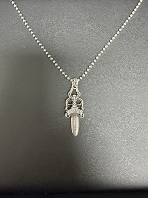 Chrome Hearts Silver Dagger Pendant Necklace Ball Chain Sterling