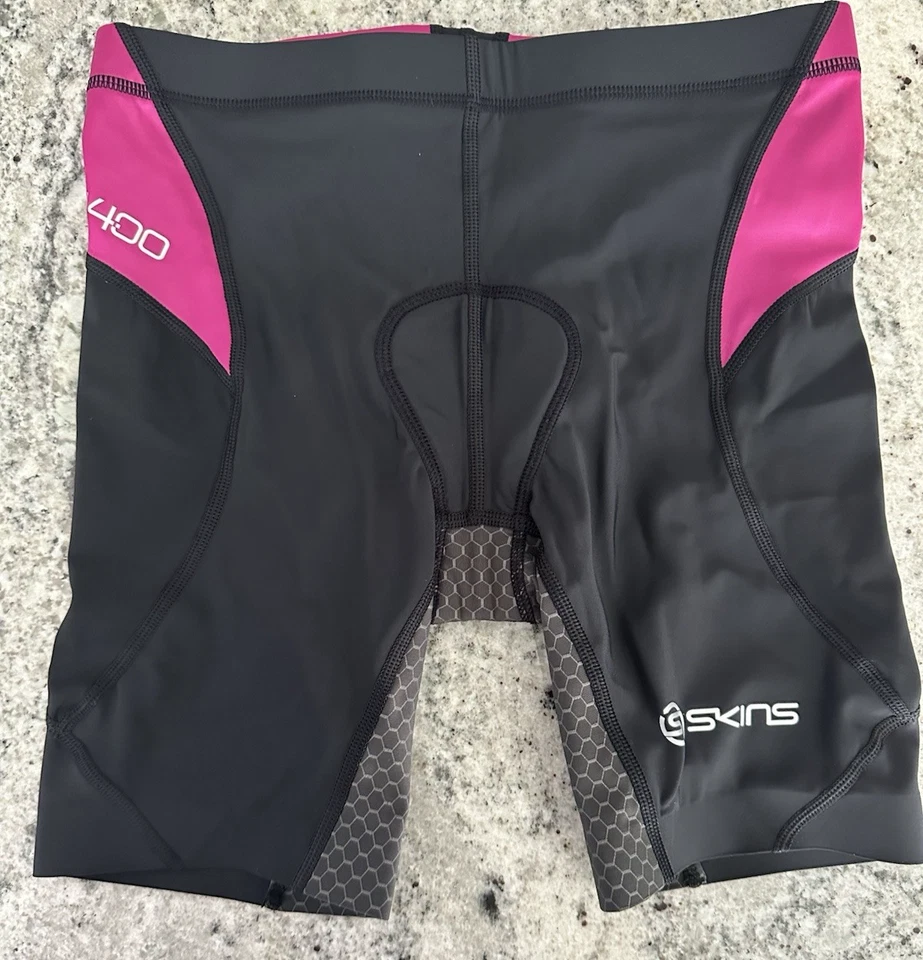 皮肤 TRI 400 女式骑行短裤,黑色/兰花,小号 — 第 3/4 张图片