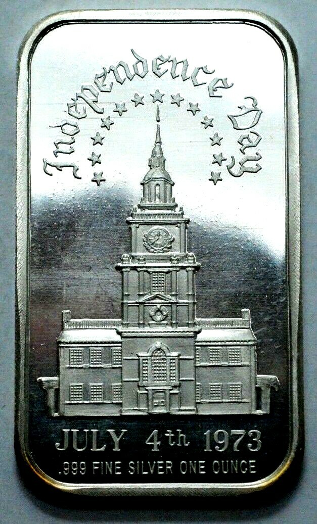 INDEPENDENCE DAY JULY 4th 1973 1 OZ 999 FINE SILVER BAR THE