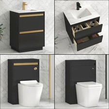 Bathroom Vanity Unit Basin Sink Furniture Jet Black Cabinet Storage BTW WC Pan