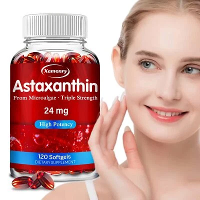 XEMENRY Astaxantina 24mg - Antioxidante, Apoya la Piel, Ojos, Articulaciones Salud Corazón Inmunidad