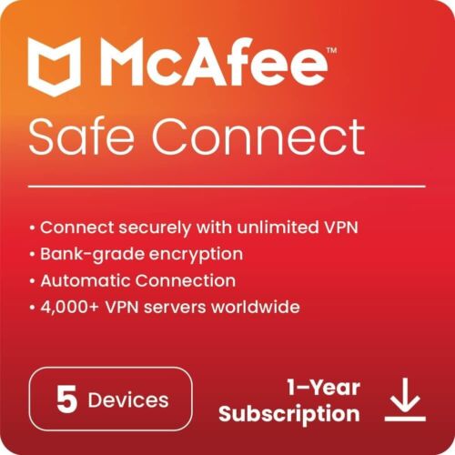McAfee Safe Connect 2024 - 5 appareils VPN 1 an - [téléchargement] - le jour même par e-mail - Photo 1/6