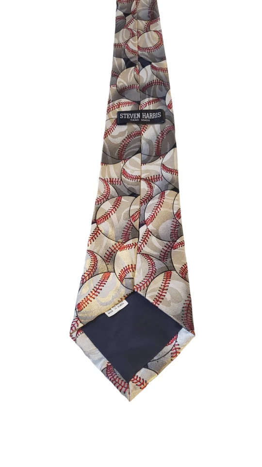 Corbata de béisbol Steven Harris para hombre hecha a mano blanca roja entrenador deportivo divertido Foto 4 de 4