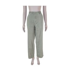Vintage 80s Military Green High Waist Trousers Summer Casual Cotton Pants Small