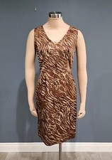 BANANA REPUBLIC Tan Brown Zebra Print Linen Blend Sleeveless Sheath Dress 6