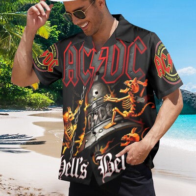 Hawaiian Button Shirt.  AC DC Hells Bells