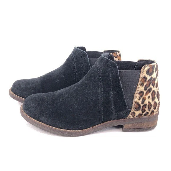 Clarks Demi Beat Ankle Booties Womens Size 8M Black Leather Leopard Pony Hair