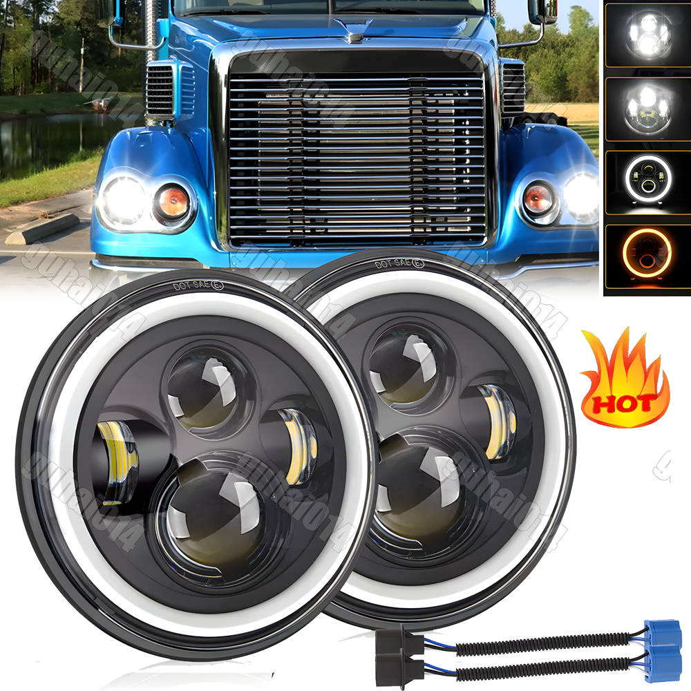 2x For Freightliner Coronado 01-2016 Century Class 7'' Round LED Headlight Hi/Lo