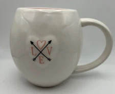 Magenta Rae Dunn Coffee Mug, Love Arrows, White with Pink interior, Pre-Loved!