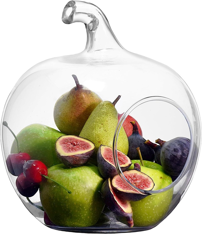 CLEARANC Glass Apple Terrarium Bowl Vase Fruit Faux Flower H23cm