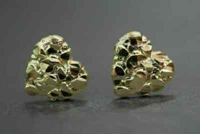 14K Yellow Gold Plated Heart Nugget Stud Earring for Women's 925 Sterling Silver