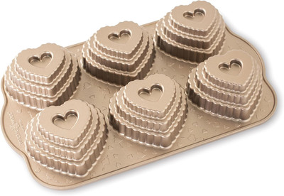 Cast Bundt Bakeware Tiered Heart Cakelets Toffee, 3-Cup