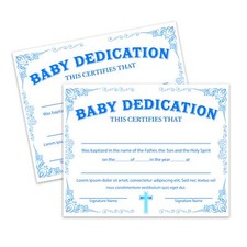 Baby Dedication Certificates Blue Baptism Certificates for Church Baby Dedica...