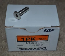 50 McMaster-Carr Flat Head Socket Cap Screw 1/4"-20 Thread Sz 1" L PN 92210A542