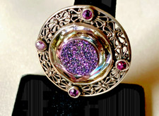 Designer's Sterling Silver Purple Druzy Quartz Statement Ring