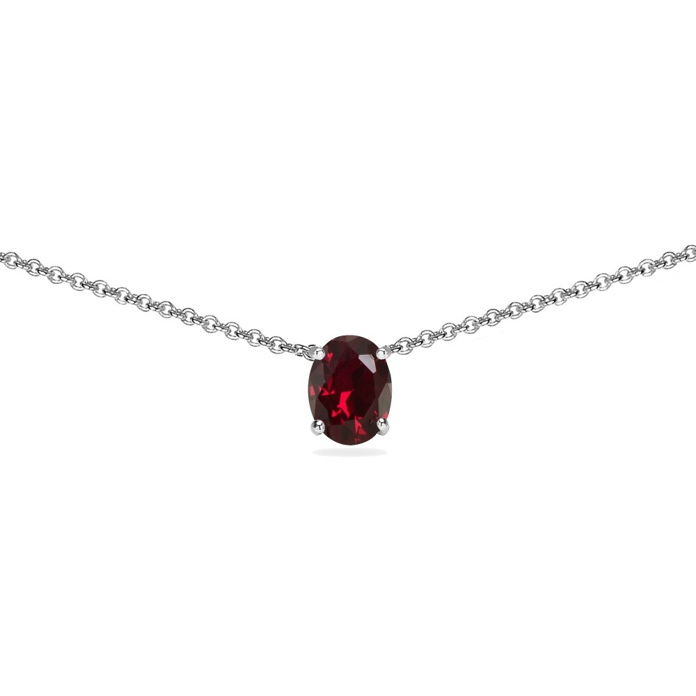 Collier Ras Du Cou En Plaqué Or Rose - Rubis Synthétique Rond, Argent 925, Longueur 13"