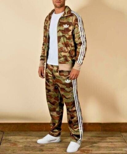 Adidas Camouflage Tracksuit Mens Full Zip Jacket Pants Camo