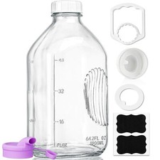 Botella de vidrio jarra de leche de 64 oz recipiente de agua con tapa tarro de jugo de medio galón