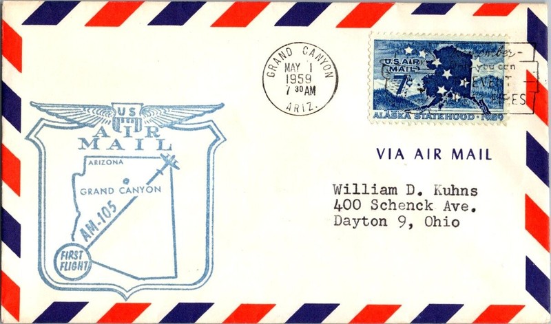 Bonanza Airlines First Flight Grand Canyon Arizona - Salt Lake City Utah - 1959
