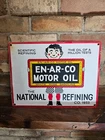 RARE VINTAGE EN-AR-CO NATIONAL MOTOR OIL 16”X 12" PORCELAIN SIGN GREAT CONDITION