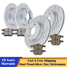 Front Rear Slotted Brake Rotors & Ceramic Pads Kits for 2012 -2018 Ford Focus