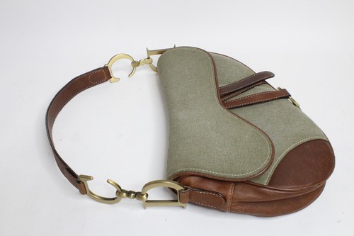 Dior Saddle Vintage Handbag Khaki Green Canvas with Brown Leather Gold Hardware - Picture 4 of 22