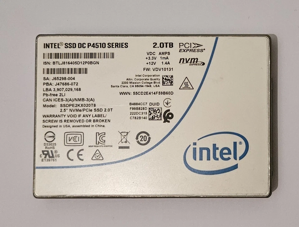 2TB Intel SSD DC P4510 Series | SSDPE2KX020T8 | 95% Life | HPE P10591-002 - Bild 1 von 2