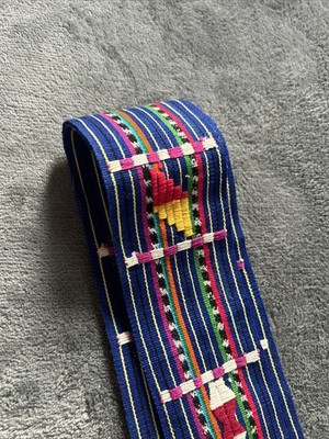Vintage Guatemalan Mayan Faja Belt Handwoven Textile Sash Ethnic Boho Blue 28''