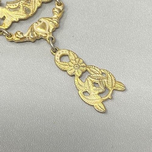 Vtg Art Deco Necklace Y Drop Gold Tone Chain Barrel Clasp Engraved Pendant 20" - Picture 8 of 12