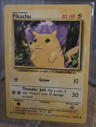 1999 Pokémon Base Set Unlimited Shadowless Pikachu Yellow Cheeks #58/102 NM
