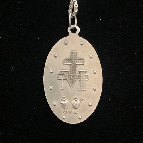 Collana ciondolo medaglia miracolo 20" argento sterling vintage scatola catena Vergine Maria - Foto 6 di 10