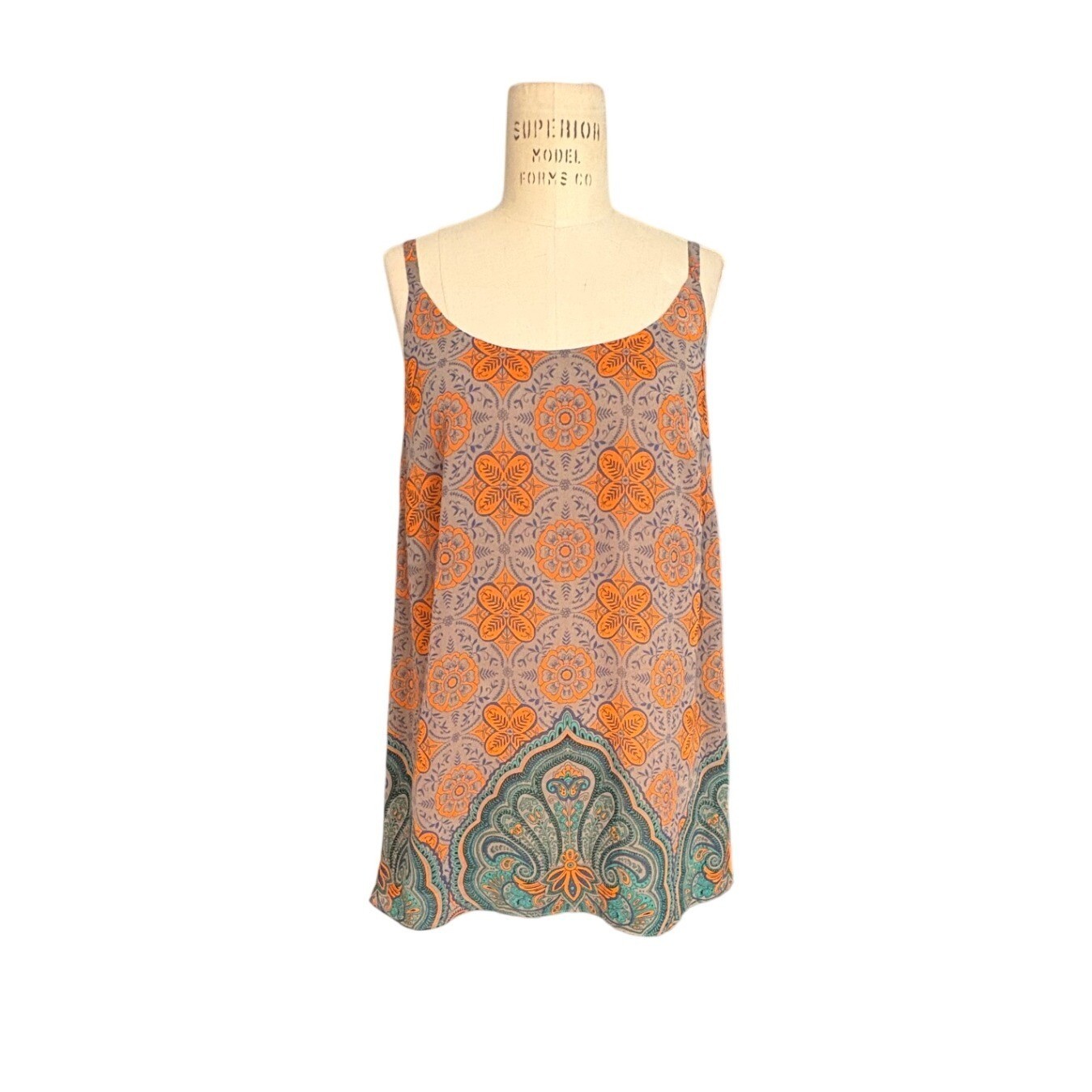 Cabi Womens Boho Summer Floral Paisley Camisole Top Orange Teal Grey Size Small