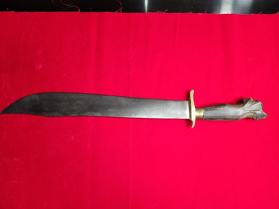 Vtg WW2 NEGRITO 21"L 15.5" Blade Philippine Bolo Carved Handle Machete Sword.OBO - Image 3 of 4