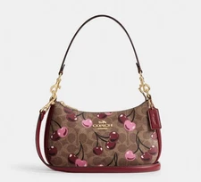 NWT COACH Teri Signature Leather Shoulder Bag With Cherry Print