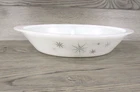 Vintage MCM Atomic Starburst Divided Casserole Dish Retro 1960s Milk Glass