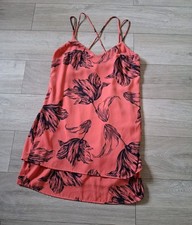 Next Coral Pink Floral Sheer Strappy Slip Dress Flared Layered Boho Retro UK14