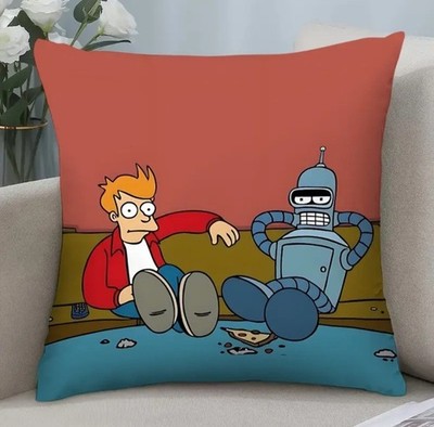 Futurama Fry & Bender Lounge Kissenbezug | Retro Cartoon Kissenhülle 45 x 45 cm